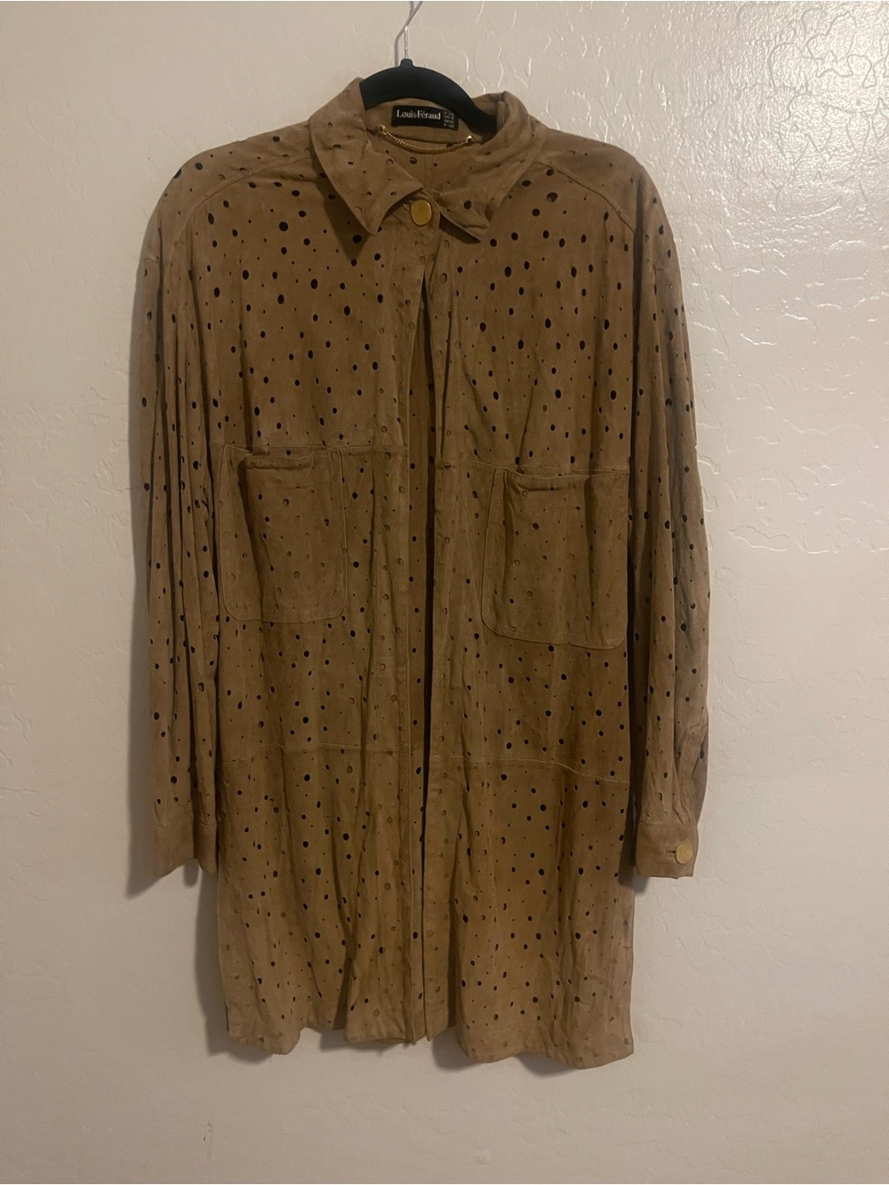 Louis Feraud Men's Tan Suede Button-Up Shirt Jacket one button